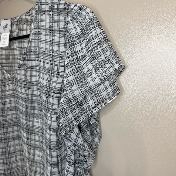 CAbi Agenda Top Short Sleeve Blouse #4344 Moody Plaid Sheer Office Women’s L - Picture 2 of 5